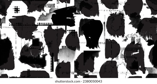 Glitch distorted grungy abstract forms . Brush strokes seamless pattern texture. Grange shapes .Grunge textured . Vector shapes with brush strokes .Screen print endless pattern texture