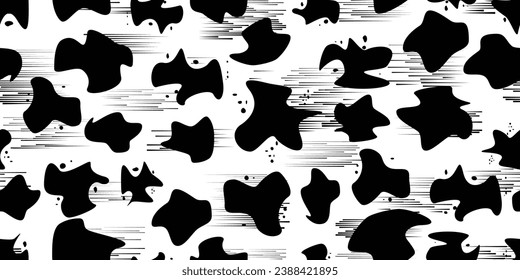 Glitch distorted grungy abstract forms . Blob shape organic seamless pattern texture. Fluid shapes .Grunge textured . Liquid vector shapes with speed lines .Screen print endless pattern texture