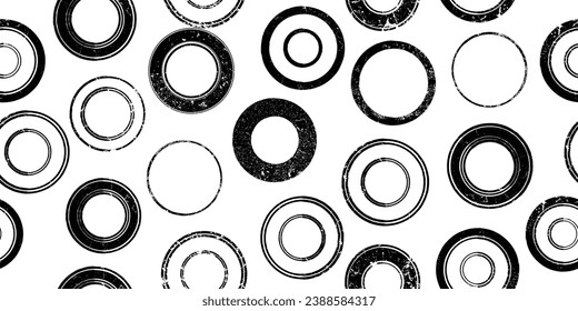 Formas abstractas de grisco distorsionadas. Postsellos textura de patrón sin fisuras. Formas negras. Grunge texturado. Formas vectoriales con círculos .Imprimir pantalla textura de patrón interminable