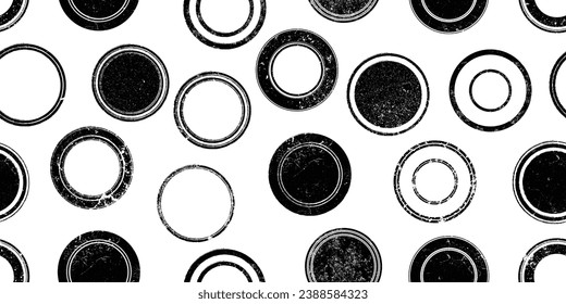Glitch distorted grungy abstract forms . Post stamps seamless pattern texture. Grange shapes .Grunge textured . Vector shapes with circles .Screen print endless pattern texture