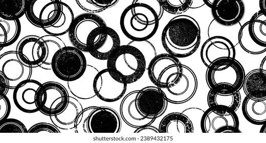 Glitch distorted grungy abstract forms . Post stamps seamless pattern texture. Grange shapes .Grunge textured . Vector shapes with circles .Screen print endless pattern texture