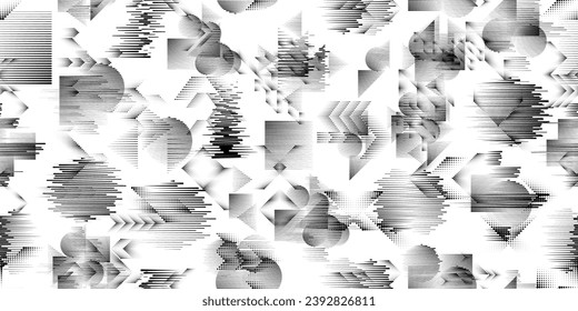 Glitch distorted grungy abstract forms . Blob shape organic seamless pattern texture. Fluid shapes .Grunge textured . Liquid vector shapes with speed lines .Screen print endless pattern texture