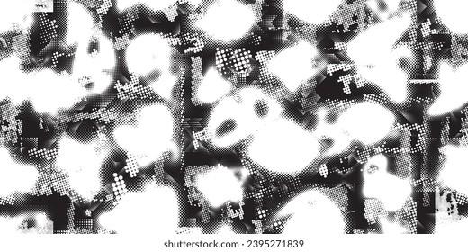 Glitch verzerrte grungy abstrakte Formen . Halftone schneidet nahtlose Muster-Textur ab. Grange Formen .Grunge strukturiert. Vektorformen mit Halbtonpunkten .Siebdruck-Endlosmuster-Struktur