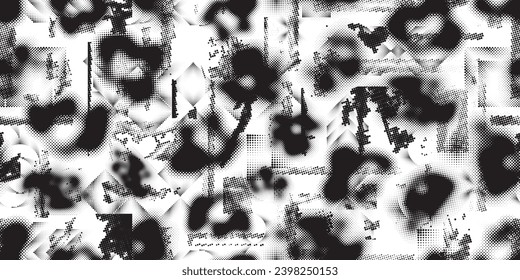 Glitch verzerrte grungy abstrakte Formen . Halftone schneidet nahtlose Muster-Textur ab. Grange Formen .Grunge strukturiert. Vektorformen mit Halbtonpunkten .Siebdruck-Endlosmuster-Struktur