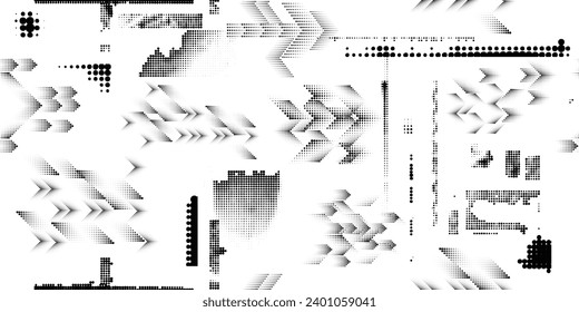 Glitch verzerrte grungy abstrakte Formen . Halftone schneidet nahtlose Muster-Textur ab. Grange Formen .Grunge strukturiert. Vektorformen mit Halbtonpunkten .Siebdruck-Endlosmuster-Struktur