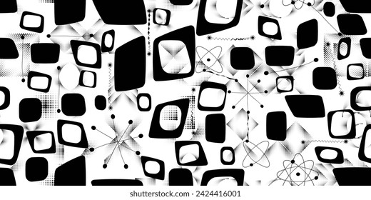 Glitch distorted grungy abstract forms . Halftone dots seamless pattern texture. Grange shapes .Grunge textured . Vector shapes with half tone dots .Screen print endless pattern texture