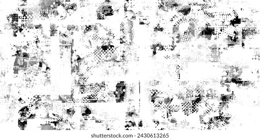 Glitch distorted grungy abstract forms . Halftone dots seamless pattern texture. Grange shapes .Grunge textured . Vector shapes with half tone dots .Screen print endless pattern texture