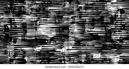 Glitch distorted grungy abstract forms . Blob shape organic seamless pattern texture. Fluid shapes .Grunge textured . Liquid vector shapes with speed lines .Screen print endless pattern texture