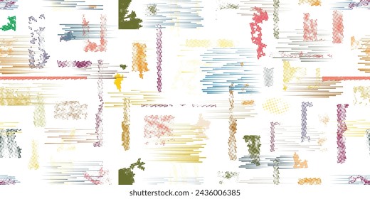 Glitch distorted grungy abstract forms . Blob shape organic seamless pattern texture. fast lines .Grunge textured . Liquid vector shapes with speed lines .Screen print endless pattern texture