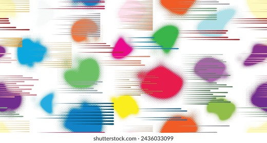 Glitch distorted grungy abstract forms . Blob shape organic seamless pattern texture. Fast lines .Grunge textured . Liquid vector shapes with speed lines .Screen print endless pattern texture