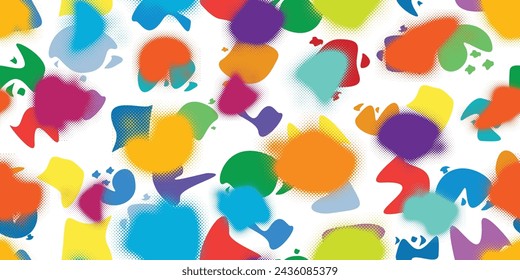 Glitch distorted grungy abstract forms . Halftone dots seamless pattern texture. Grange shapes .Grunge textured . Vector shapes with half tone dots .Screen print endless pattern texture