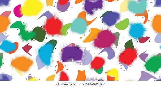 Glitch distorted grungy abstract forms . Halftone dots seamless pattern texture. Grange shapes .Grunge textured . Vector shapes with half tone dots .Screen print endless pattern texture