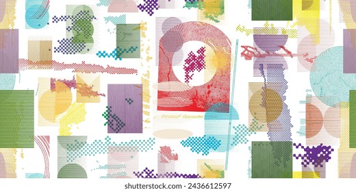 Glitch distorted grungy abstract forms . Blob shape organic seamless pattern texture. Fast lines .Grunge textured . Liquid vector shapes with speed lines .Screen print endless pattern texture
