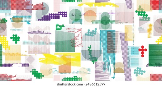 Glitch distorted grungy abstract forms . Blob shape organic seamless pattern texture. Fast lines .Grunge textured . Liquid vector shapes with speed lines .Screen print endless pattern texture