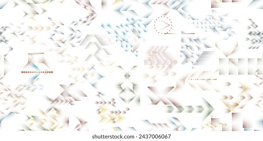Glitch distorted grungy abstract forms . Halftone dots seamless pattern texture. Grange shapes .Grunge textured . Vector shapes with half tone dots .Screen print endless pattern texture