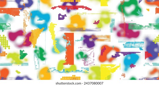 Glitch verzerrte grungy abstrakte Formen. Nahtlose Muster-Textur mit Rasterpunkten. Grau-Formen .Grunge strukturiert . Vektor-Formen mit Halbton-Punkten. Bildschirm drucken endlose Muster-Textur