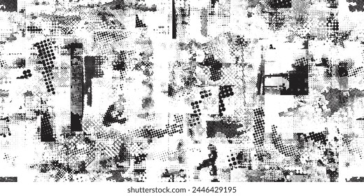 Glitch verzerrte grungy abstrakte Formen. Nahtlose Muster-Textur mit Rasterpunkten. Grange Formen .Grunge strukturiert . Vektorgrafik Formen mit Halbtonpunkten .Screen Print Endlosmuster Textur