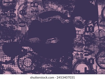 Glitch distorsionado grungy formas abstractas . Textura cyber punk. Puntos de semitono .Fondo futurista . Formas brillantes con puntos y líneas. Textura de patrón de impresión de pantalla