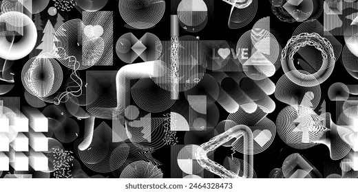 Glitch distorsionado grungy formas abstractas . Textura de patrón sin fisuras Cyber punk. Puntos de semitono .Fondo futurista . Formas brillantes con puntos y líneas.
