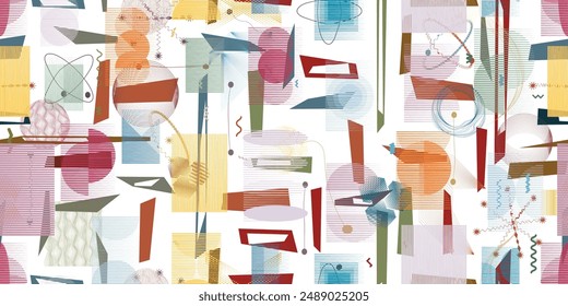 Glitch distorted grungy abstract forms . Cyber punk seamless pattern texture. Halftone dots .Futuristic background . Glitched shapes with dots and lines .Screen print endless pattern texture