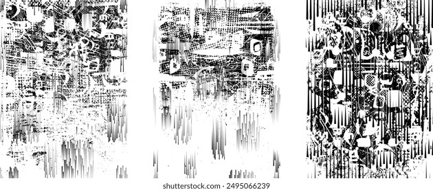 Glitch distorsionado grungy formas abstractas . Textura de patrón sin fisuras Cyber punk. Puntos de semitono .Fondo futurista . Formas brillantes con puntos y líneas.