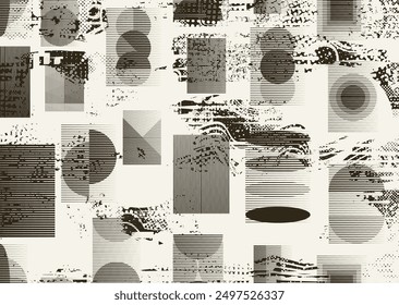 Glitch distorted grungy abstract forms . Cyber punk  pattern texture. Halftone dots .Futuristic background . Glitched shapes with dots and lines .Screen print  pattern texture