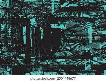 Glitch verzerrt grungy abstrakte Formen . Muster für Cyber-Punk. Rasterpunkte .Futuristischer Hintergrund . Glitzerte Formen mit Punkten und Linien.