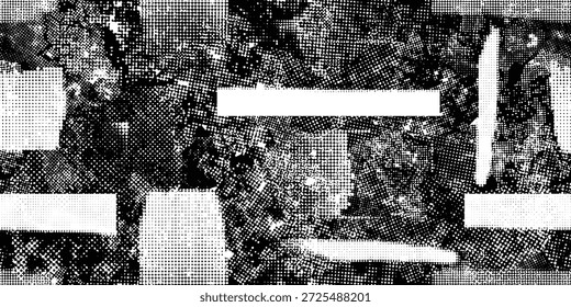 Glitch verzerrt grungy abstrakte Formen . Rasterpunkte nahtloses Muster . Grange Formen .Grunge gepunktete Textur . Vektorformen mit Halbtonpunkten .Siebdruck Endlosmuster