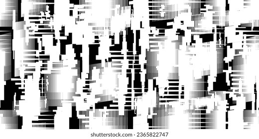 Glitch distorted grungy abstract technology lines . Glitched lines seamless pattern texture. Grange shapes .Grunge textured . Vector stripes.Screen print endless pattern texture