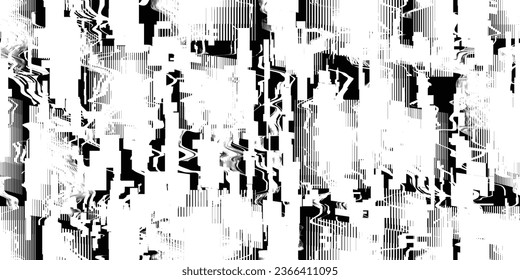 Glitch distorted grungy abstract technology lines . Glitched lines seamless pattern texture. Grange shapes .Grunge textured . Vector stripes.Screen print endless pattern texture