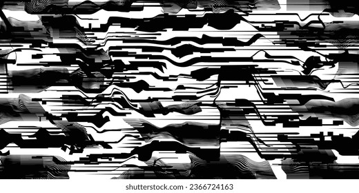 Glitch distorted grungy abstract technology lines . Glitched lines seamless pattern texture. Grange shapes .Grunge textured . Vector stripes.Screen print endless pattern texture