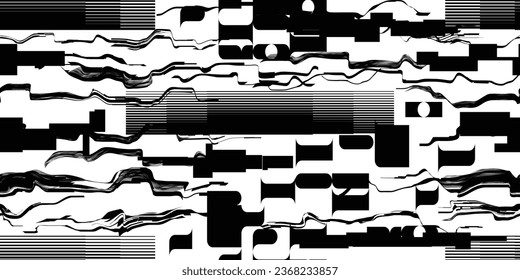 Glitch distorted grungy abstract technology lines . Glitched lines seamless pattern texture. Grange shapes .Grunge textured . Vector stripes.Screen print endless pattern texture