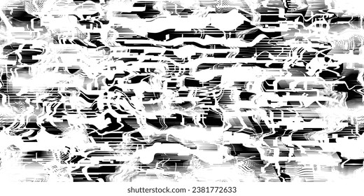 Glitch distorted grungy abstract technology lines . Glitched lines seamless pattern texture. Grange shapes .Grunge textured . Vector stripes.Screen print endless pattern texture