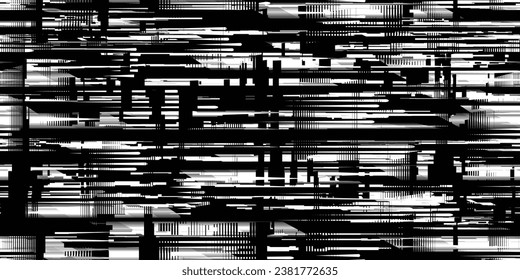 Glitch distorted grungy abstract technology lines . Glitched lines seamless pattern texture. Grange shapes .Grunge textured . Vector stripes.Screen print endless pattern texture