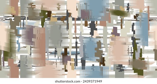 Glitch distorsionó líneas de tecnología abstracta gruñona . Textura de patrón sin fisuras de líneas entrecruzadas. Grange formas .Grunge texturizado . Vector stripes.Screen print textura de patrón sin fin
