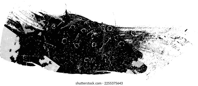 Glitch distorted grungy banner . Noise destroyed background . Trendy defect overlay texture . Glitched collage .Grunge textured . Distressed effect .Vector shape.  halftone dots . Screen print texture