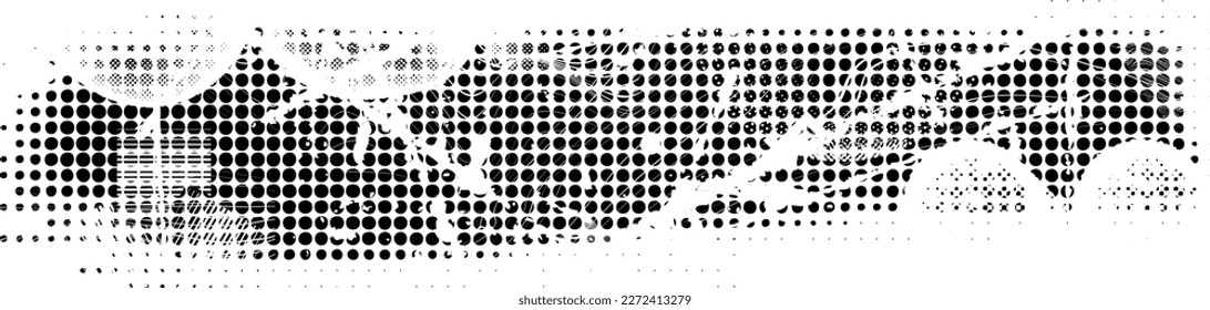 Glitch distorted grungy banner . Noise destroyed background . Trendy defect overlay texture . Glitched collage .Grunge textured . Distressed effect .Vector shape.  halftone dots . Screen print texture