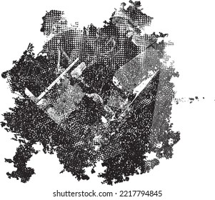 Glitch distorted grungy isolated banner . Design element for brochure, social media, posters, flyers. Overlay texture.Textured banner with Distress effect .Vector halftone dots . Screen print texture