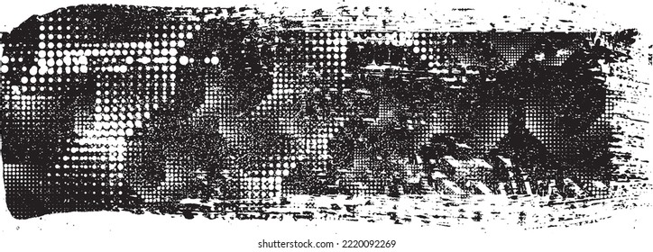 Glitch distorted grungy isolated banner . Design element for brochure, social media, posters, flyers. Overlay texture.Textured banner with Distress effect .Vector halftone dots . Screen print texture