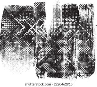 Glitch distorted grungy isolated banner . Design element for brochure, social media, posters, flyers. Overlay texture.Textured banner with Distress effect .Vector halftone dots . Screen print texture