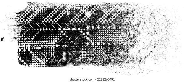 Glitch distorted grungy isolated banner . Design element for brochure, social media, posters, flyers. Overlay texture.Textured banner with Distress effect .Vector halftone dots . Screen print texture