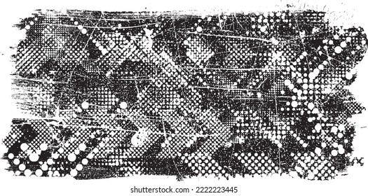 Banner aislado y poco entusiasta de Glitch . Elemento de diseño para folletos, medios sociales, afiches, volantes. Textura superpuesta.Banner texturizado con efecto de socorro .Paquetes de semitono vectoriales . textura de impresión de pantalla