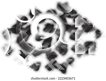 Glitch distorted grungy isolated banner . Design element for brochure, social media, posters, flyers. Overlay texture.Textured banner with Distress effect .Vector halftone dots . Screen print texture