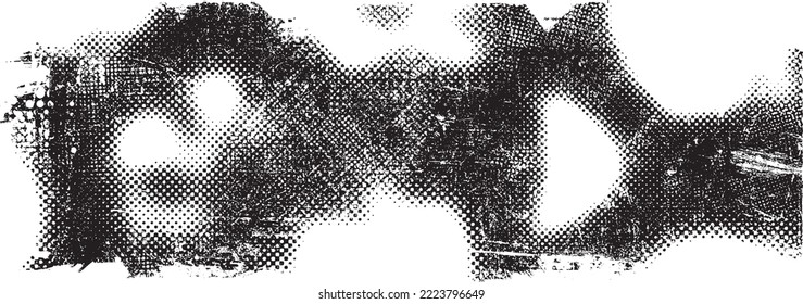 Glitch distorted grungy isolated banner . Design element for brochure, social media, posters, flyers. Overlay texture.Textured banner with Distress effect .Vector halftone dots . Screen print texture