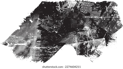 Glitch distorted grungy isolated banner . Design element for brochure, social media, posters, flyers. Overlay texture.Textured banner with Distress effect .Vector halftone dots . Screen print texture