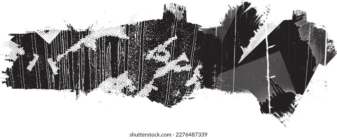 Glitch distorted grungy isolated banner . Design element for brochure, social media, posters, flyers. Overlay texture.Textured banner with Distress effect .Vector halftone dots . Screen print texture