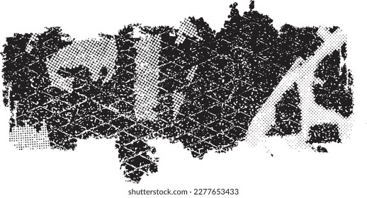 Glitch distorted grungy isolated banner . Design element for brochure, social media, posters, flyers. Overlay texture.Textured banner with Distress effect .Vector halftone dots . Screen print texture