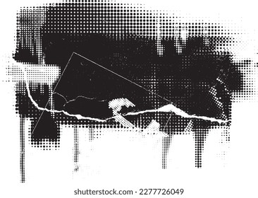 Glitch distorted grungy isolated banner . Design element for brochure, social media, posters, flyers. Overlay texture.Textured banner with Distress effect .Vector halftone dots . Screen print texture