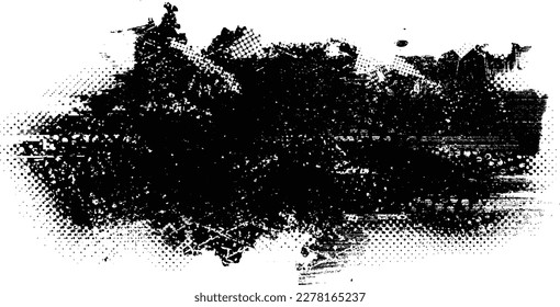 Glitch distorted grungy isolated banner . Design element for brochure, social media, posters, flyers. Overlay texture.Textured banner with Distress effect .Vector halftone dots . Screen print texture