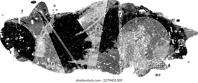 Glitch distorted grungy isolated banner . Design element for brochure, social media, posters, flyers. Overlay texture.Textured banner with Distress effect .Vector halftone dots . Screen print texture